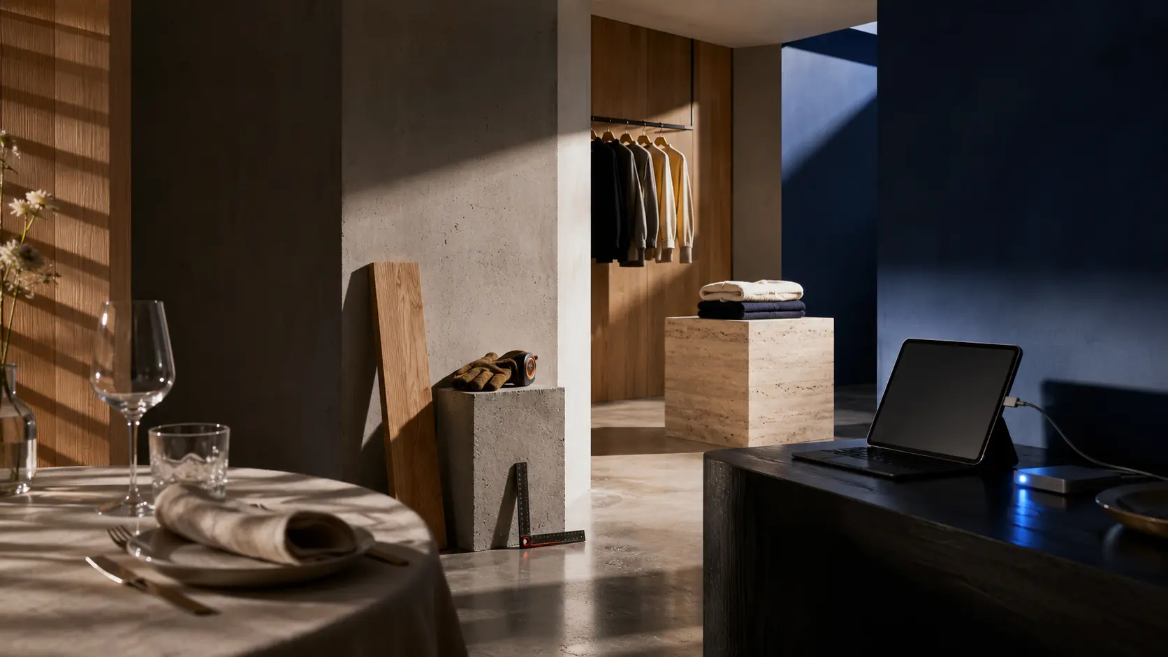 A single campaign studio set bringing together hospitality, construction, retail and technology